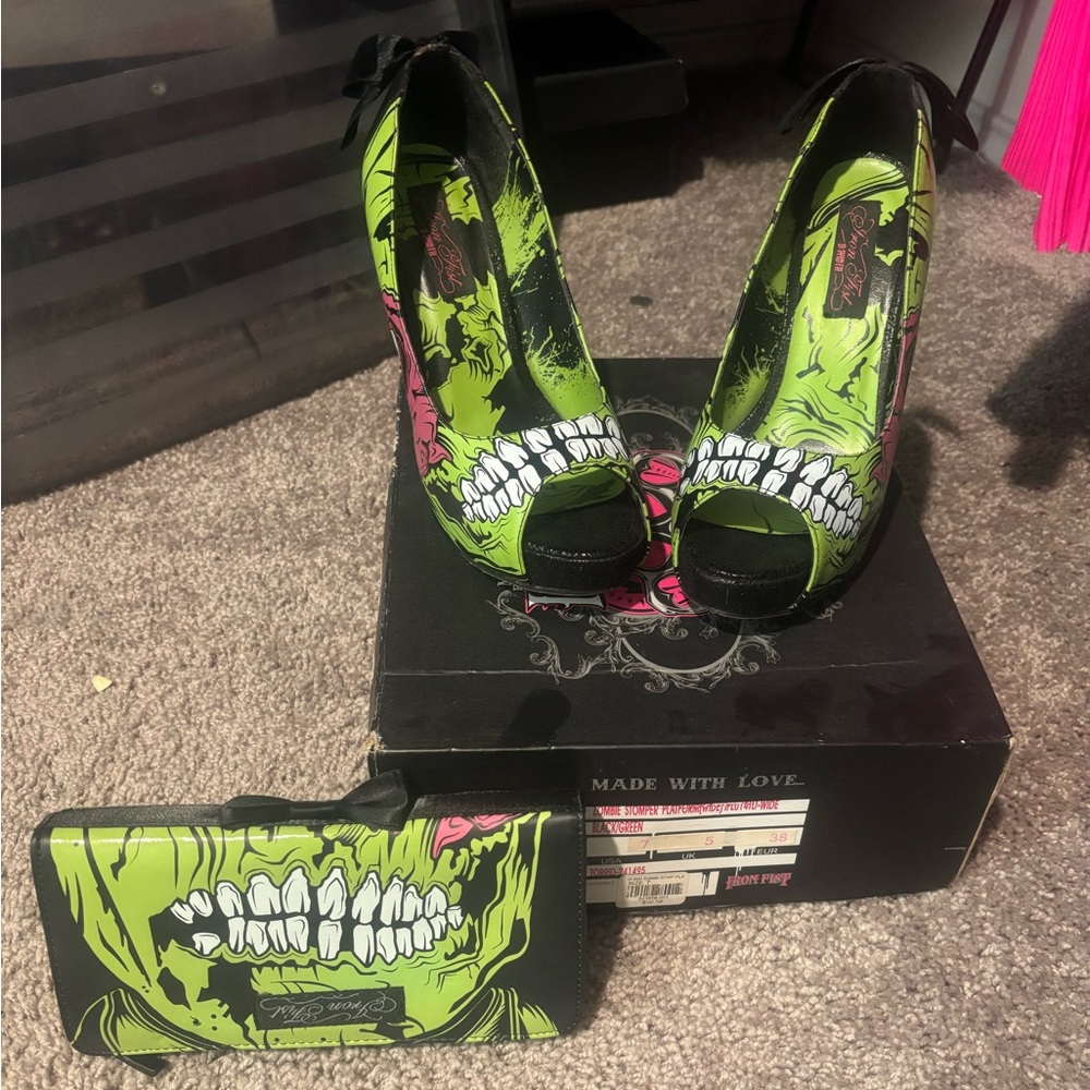 Iron Fist Black and Green Zombie Stomper Heels